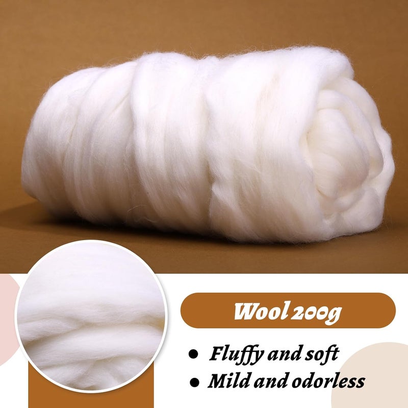 Yizzvb Wool Roving 7.02oz White Natural Needle Felting Wool Bulk for Spinning, Arm Knitting Blanket, Wet Felting, handcrafts, Yarn Roving for DIY Craft Materials - Image 3